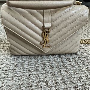 Yves Saint Laurent Cream Crossbody Bag with Quilted Design and Gold Hardware